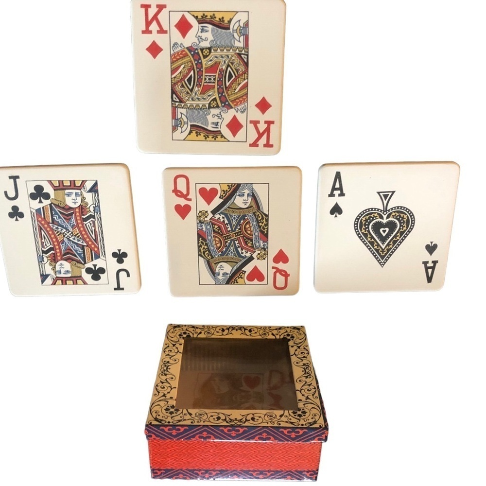 VTG Poker Group Coaster Set 4 Ace Spades King Diamonds Queen Hearts Jack Clubs